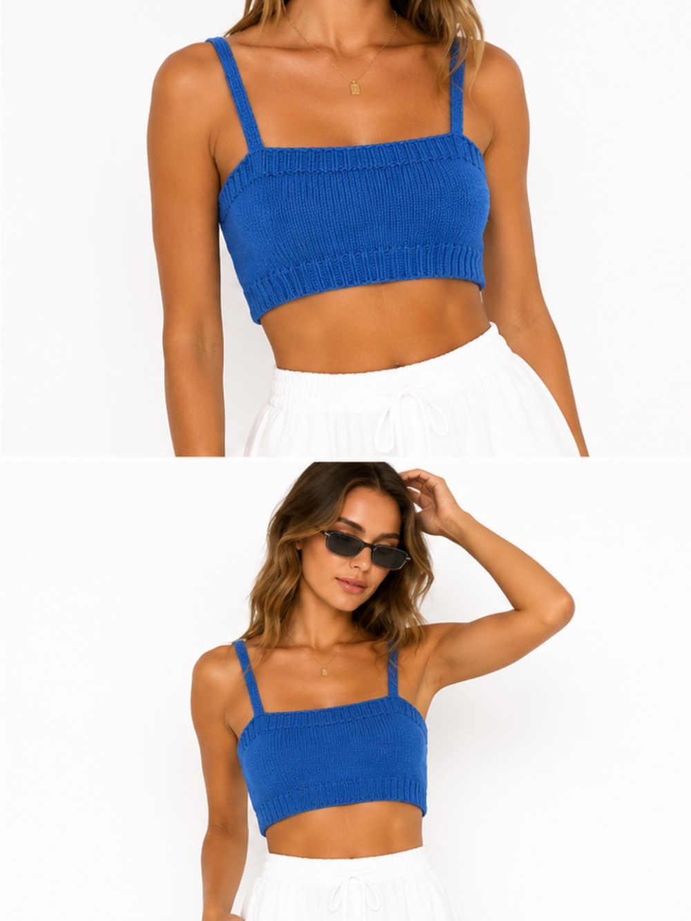 Cobalt Knit Square-Neck Crop Tank - Unbranded
